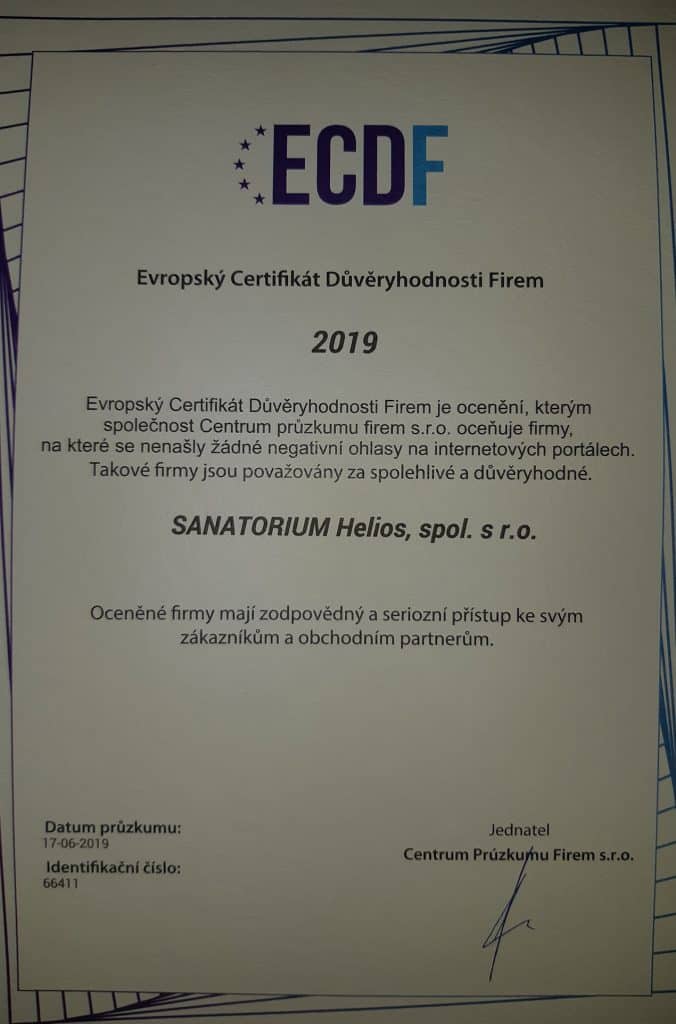 Evropský Certifikát Důvěryhodnosti Firem 2019 5 - Sanatorium Helios CZ certifikát důvěryhodnosti firem 2019