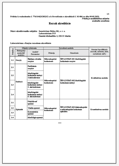 <strong>Akreditace laboratoře Sanatória Helios SK v Martině</strong> 3 - Sanatorium Helios CZ <strong>Akreditace laboratoře Sanatória Helios SK v Martině</strong> 2 - Sanatorium Helios CZ